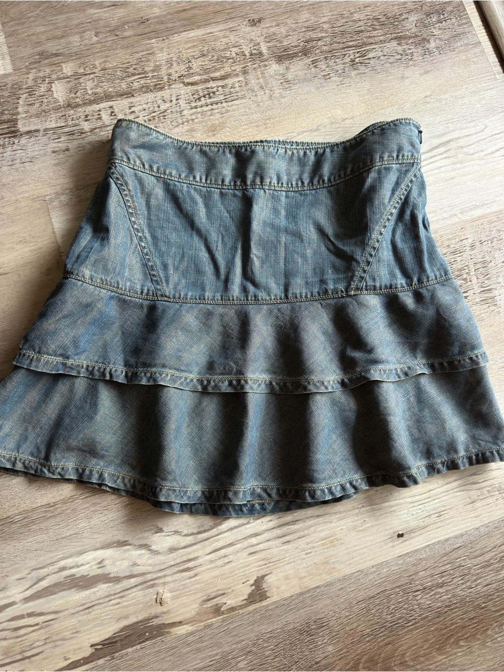 Armani Exchange Denim Tiered Skater Skirt - Blue
